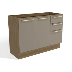 Balcão de Pia Botanic Kappesberg M624 2 Portas 3 Gavetas Nogueira e Fendi