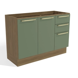 Balcão de Pia Botanic Kappesberg M624 2 Portas 3 Gavetas Nogueira e Verde Oliva