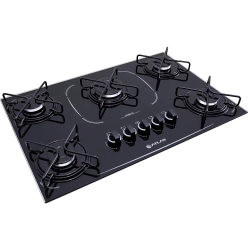 Cooktop 5 Bocas Mega Chama Agile Up Glass Atlas Preto
