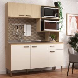 Cozinha Compacta Evelyn Móveis Sul Carvalho e Off White