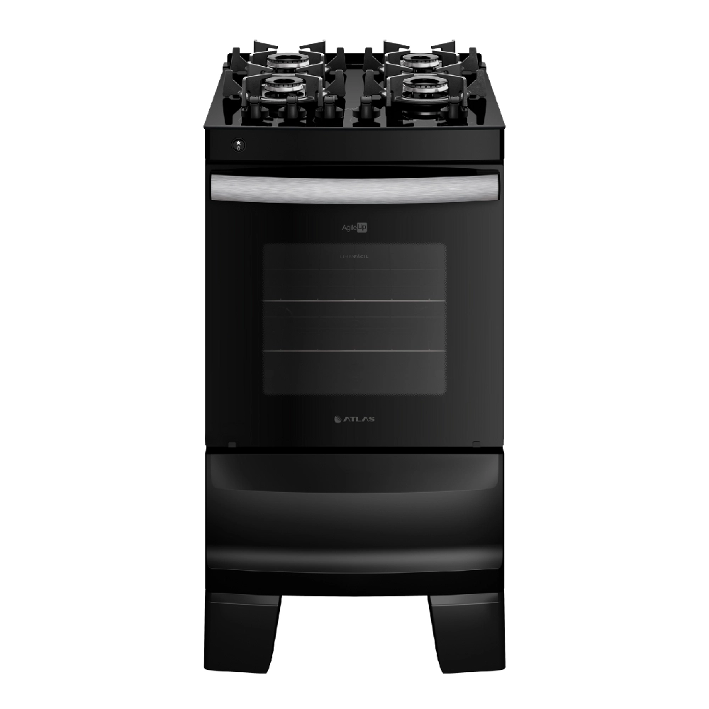 Fogão 4 Bocas Preto com Mesa de Vidro Atlas Agile Up Bivolt