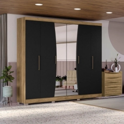 Guarda Roupa Kappesberg CB1PM556 6 Portas Com Espelho Nogueira e Preto Guarda Roupa Kappesberg CB1PM556 6 Portas Com Espelho Nogueira e Preto