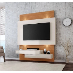 Painel Para Tv Dalla Costa TB120L 2 Gavetas Luz Led Off White Freijó