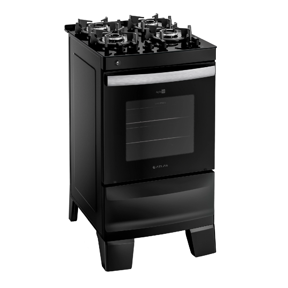 Fogão 4 Bocas Preto com Mesa de Vidro Atlas Agile Up Bivolt